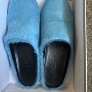 Marni Light Blue Fur Mules